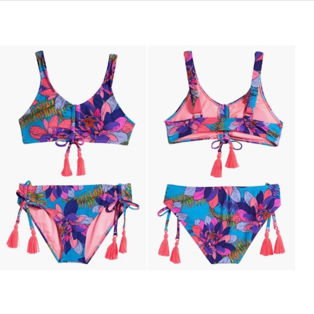 Nordstrom Beach Lingo Brand - Floral Bikini Set with Tassels - Girls Size L